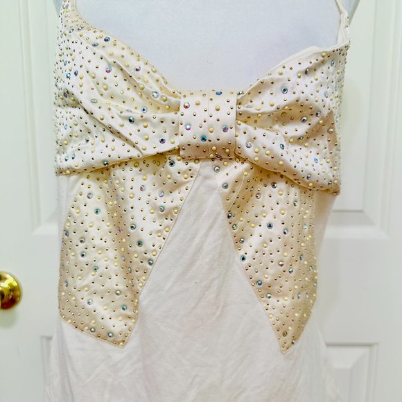 ST. JOHN EMBELLISHED BOW IVORY CAMISOLE TANK TOP SZ 12 RETAIL $495 - Picture 2 of 8